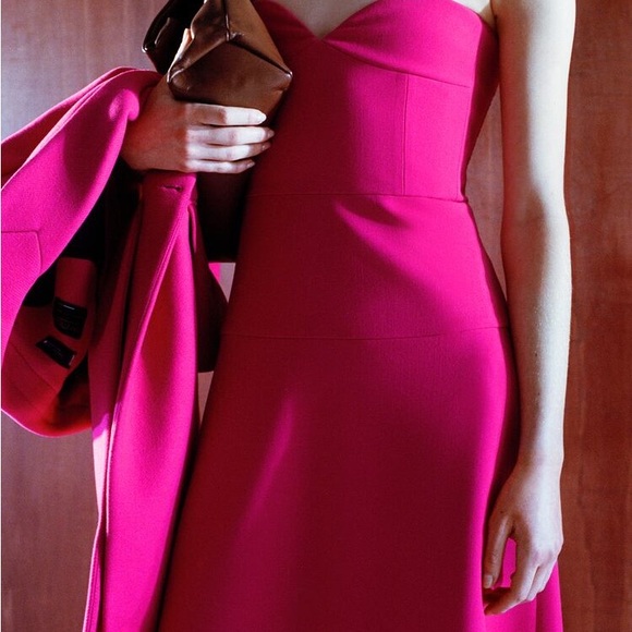 ZARA PINK BUSTIER MIDI DRESS - Picture 2 of 11